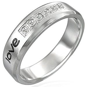 Oceľový prsteň - nápis "love", šesť zirkónov K12.12 vyobraziť