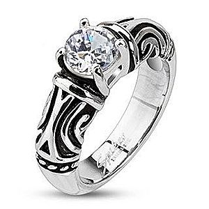 Oceľový dekoratívny patinovaný prsteň so zirkónom K15.16/K15.17 vyobraziť