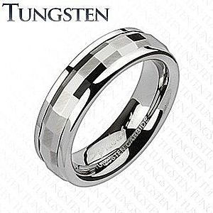Tungstenový prsteň - ozdobný stredový pás s obdĺžnikmi K16.5/AB33.16 vyobraziť