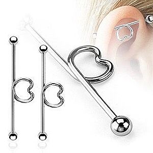 Oceľový piercing do ucha - činka so srdcom a guličkami C29.7 vyobraziť