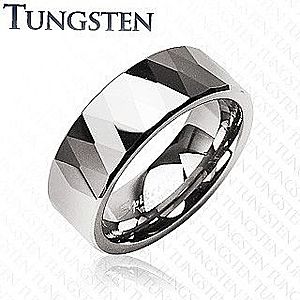 Tungstenový prsteň - lesklé kosoštovrce a trojuholníky, strieborná farba K18.15 vyobraziť