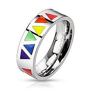 Oceľový prsteň s farebnými trojuholníkmi na podklade striebornej farby C20.11 vyobraziť