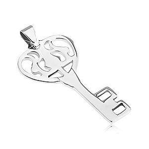 Prívesok z ocele - lesklý zdobený kľúč od srdca Y20.13 vyobraziť