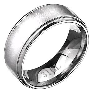 Prsteň z ocele - obrúčka s matným pásom striebornej farby, lesklé okraje H3.13 vyobraziť