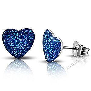 Oceľové náušnice - modré trblietavé srdce, puzetky X22.6 vyobraziť
