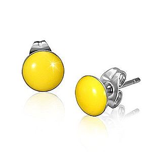 Oceľové náušnice so žltými vypuklými kruhmi a puzetkami X21.2 vyobraziť