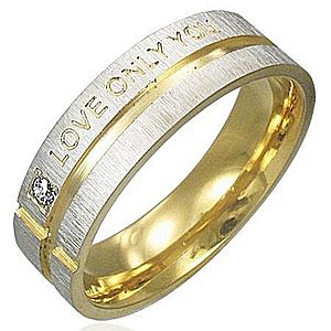 Prsteň z chirurgickej ocele - striebornej farby s pásmi zlatej farby, vyznanie lásky E6.7 vyobraziť