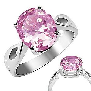 Prsteň z ocele - ružový kameň "Október", slzičkové výrezy E6.6 vyobraziť