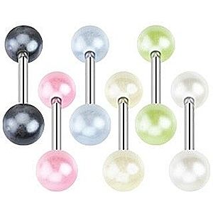 Piercing do jazyka z ocele - farebné perleťové guľôčky N25.37 vyobraziť