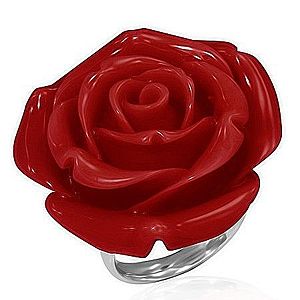Prsteň z ocele - červená vykvitnutá ruža zo živice B4.07 vyobraziť