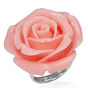 Prsteň z ocele - ružový rozkvitnutý kvet zo živice B5.03 vyobraziť