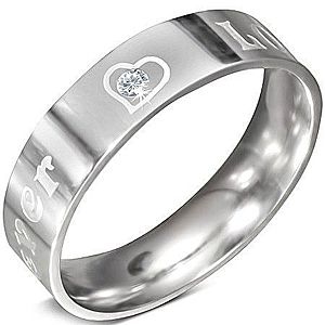 Oceľový prsteň - nápis FOREVER LOVE a zirkón, 6 mm D8.15 vyobraziť