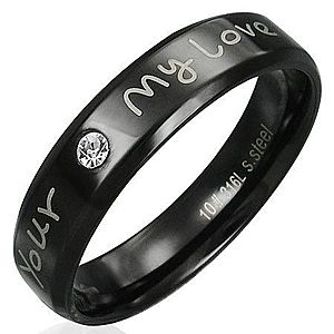 Prsteň z ocele - čierny s vyznaním lásky a čírym zirkónom B6.02 vyobraziť
