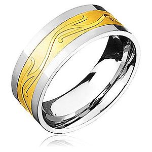 Oceľový prsteň - zlato-striebornej farby so zvlneným ornamentom B8.04 vyobraziť