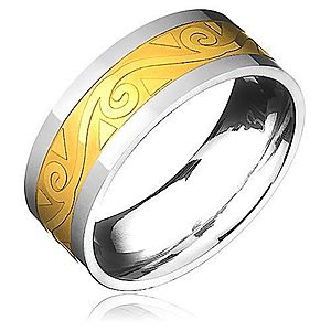 Oceľový prsteň - zlato-striebornej farby s motívom špirál vo vlnke B8.03 vyobraziť