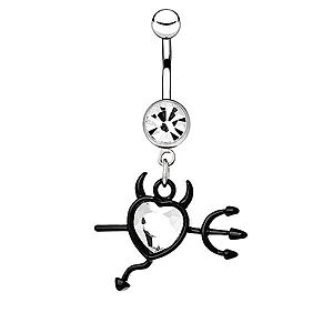Piercing do bruška z ocele - srdce, čierne vidly, rohy a chvostík AA18.01 vyobraziť