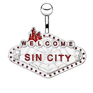 Oceľový piercing do bruška - tabuľka "WELCOME SIN CITY" AA21.12 vyobraziť
