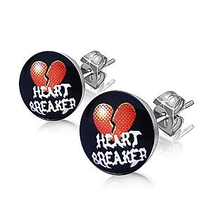Oceľové náušnice - rozpolené srdce, nápis "HEART BREAKER" AA16.03 vyobraziť