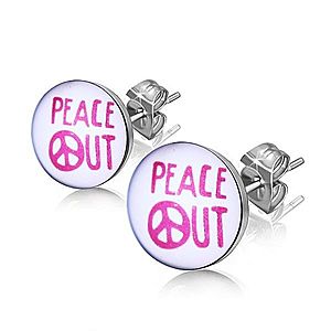 Oceľové náušnice - nápis "PEACE OUT" v krúžku AA15.12 vyobraziť