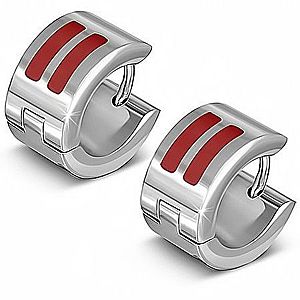 Lesklé kruhové náušnice z ocele s dvomi červenými pásmi AA37.20 vyobraziť