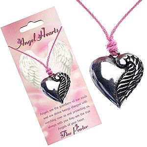 Ružový náhrdelník, srdce striebornej farby s jedným krídlom Y53.02 vyobraziť