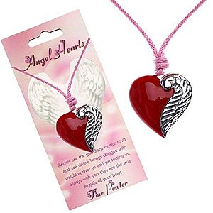 Šnúrkový náhrdelník s červeným príveskom srdca a krídlom Y53.18 vyobraziť