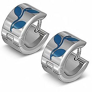 Kruhové náušnice striebornej farby z ocele, modré siluety listov AA35.27 vyobraziť