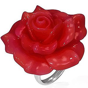 Oceľový prsteň - červená rozkvitnutá ruža, živica B8.10 vyobraziť