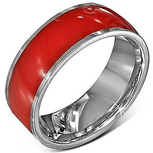 Oceľový prsteň - lesklá červená obrúčka, okraje striebornej farby, 8 mm J1.14 vyobraziť