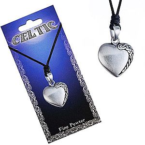 Čierny šnúrkový náhrdelník, kovový prívesok srdca, keltský uzol P3.5 vyobraziť