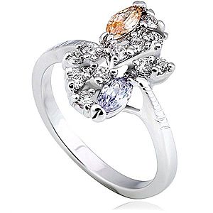 Lesklý prsteň z kovu - strieborná farba, kvet, farebné zirkóny v diagonále L10.09 vyobraziť