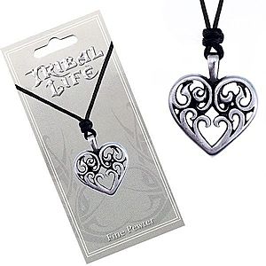 Šnúrkový náhrdelník - lesklý kovový prívesok, srdce s ornamentmi AC1.06 vyobraziť