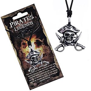 Čierny náhrdelník - kovová lebka piráta s klobúkom a mečmi AA22.30 vyobraziť