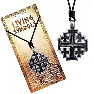 Šnúrkový náhrdelník - kovový prívesok, jeruzalemský kríž P5.20 vyobraziť