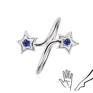 Prsteň zo striebra 925 - ramená s hviezdami, modré zirkóny AC6.25 vyobraziť