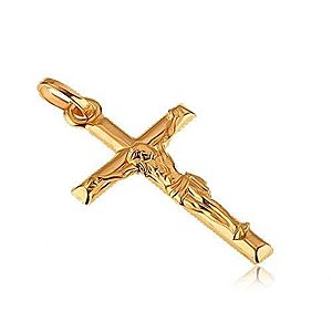 Zlatý 14K prívesok - ukrižovaný Ježiš na hladkom kríži GG04.02 vyobraziť
