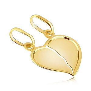 Prívesok zo zlata 14K pre pár - zlomené lesklé srdce s výrazným okrajom GG05.04 vyobraziť