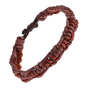 Kožený pletenec na ruku - karamelové a ružovo-hnedé prúžky AC6.12 vyobraziť
