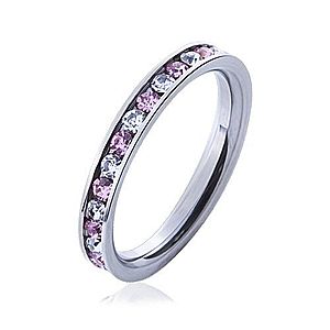 Oceľový prsteň s kamienkami ružovej a čírej farby J7.11 vyobraziť