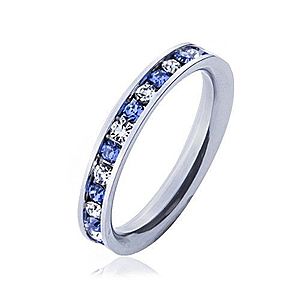 Oceľový prsteň - svetlo-modré a číre kamienky J6.11 vyobraziť