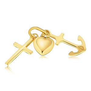Multiprívesok zo zlata 14K - vypuklé srdce, kotva a krížik GG05.12 vyobraziť