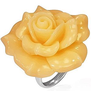 Oceľový prsteň - žltá rozkvitnutá ruža, živica BB1.20 vyobraziť