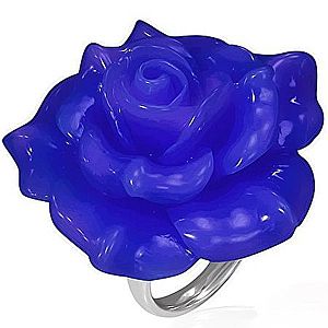Lesklý oceľový prsteň - modrá ruža zo živice BB2.18 vyobraziť
