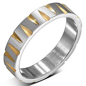 Oceľový prsteň striebornej farby so zárezmi v zlatej farbe BB3.3 vyobraziť