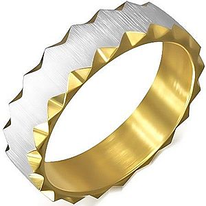 Oceľový prsteň zlatej farby so saténovým pásom, trojuholníkové výrezy BB4.6 vyobraziť
