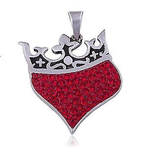 Prívesok zo striebra 925 - srdce s kráľovskou korunou, červené zirkóny R10.13 vyobraziť