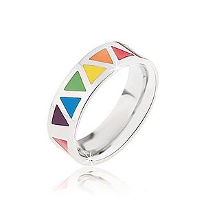 Lesklý oceľový prsteň s farebnými trojuholníkmi BB5.12 vyobraziť