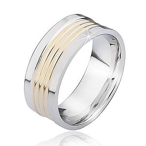 Dvojfarebný oceľový prsteň so zaoblenými pásmi zlatej farby L7.10 vyobraziť