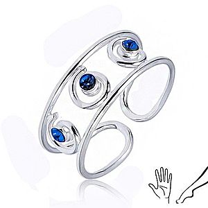 Strieborný prsteň 925 na ruku alebo nohu, tri modré zirkóny v špirálach R20.17 vyobraziť