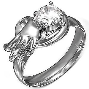 Oceľový prsteň s okrúhlym čírym zirkónom, anjelské krídlo BB07.15 vyobraziť